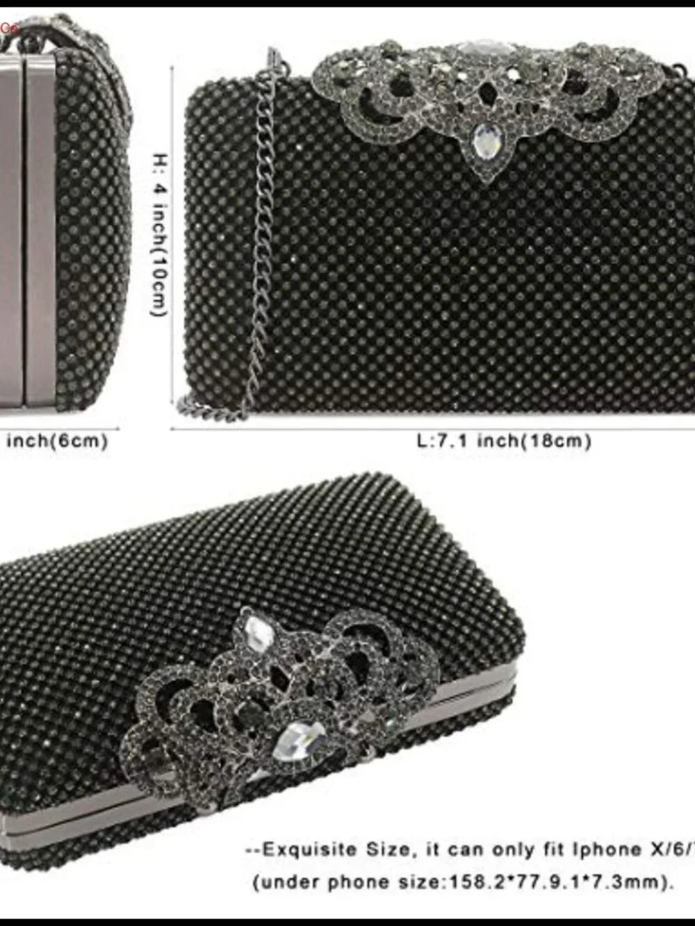 Rhinestone Crystal Clutch Evening Bag Crown Clasp Formal Party Purse
